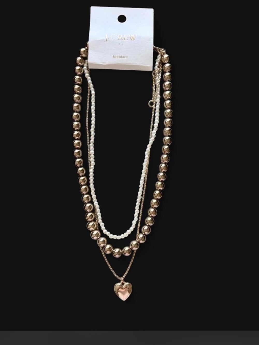 J. Crew Gold and White Layered Heart Pendant Necklace